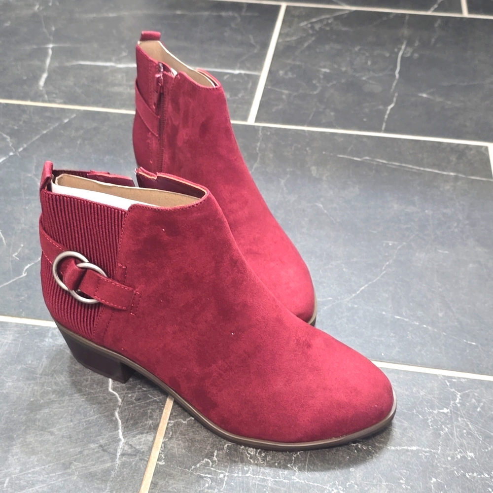 Market & Spruce Women's Burgundy Ankle Bootie Boots Wedge Suede Zipper